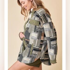 Playful patchwork Sherpa Shacket